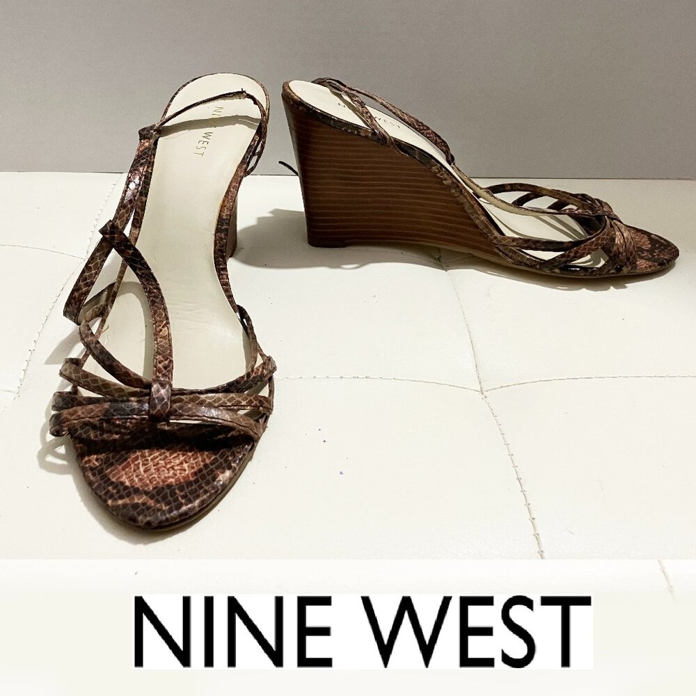 Nine West Sandals | Brown Snakeskin Print | Wedge Heels | Size 10M
